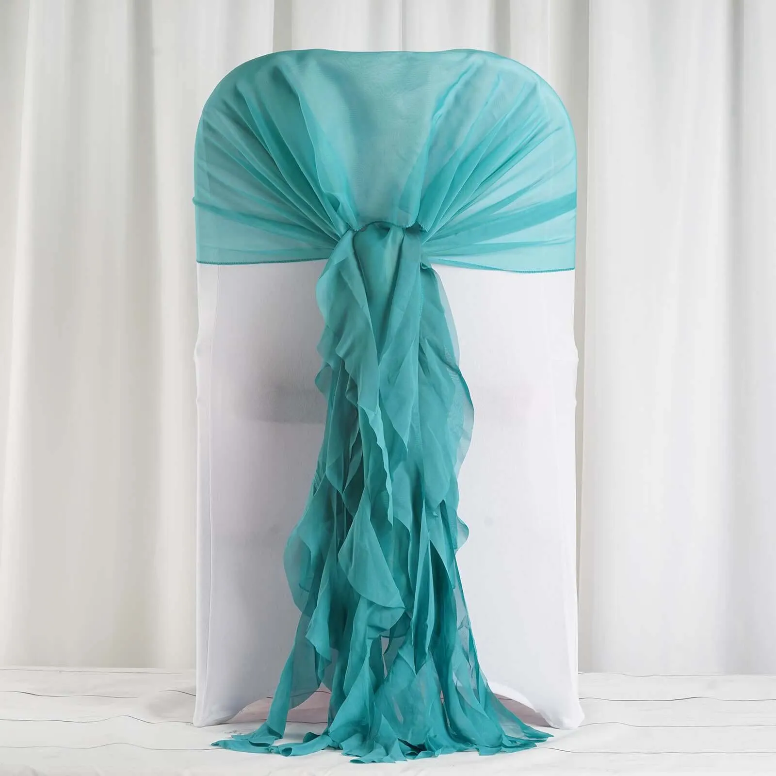 1 Set Turquoise Chiffon Hoods With Ruffles Willow Chair Sashes