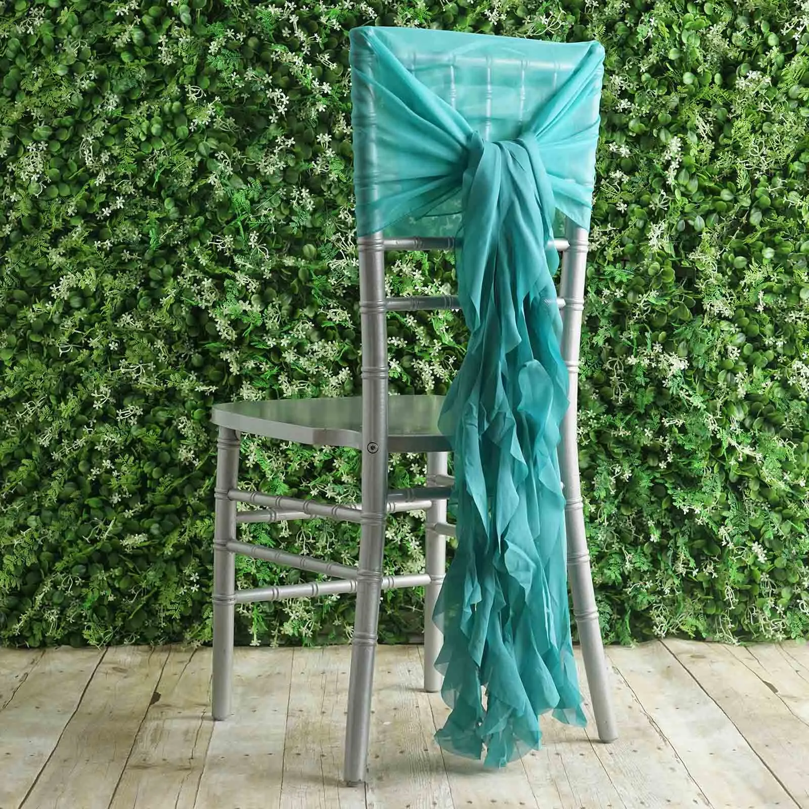 1 Set Turquoise Chiffon Hoods With Ruffles Willow Chair Sashes