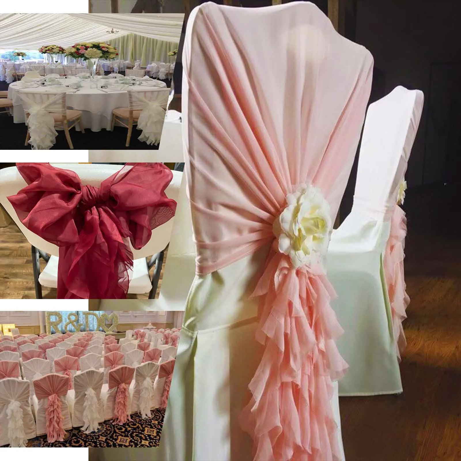 1 Set Turquoise Chiffon Hoods With Ruffles Willow Chair Sashes