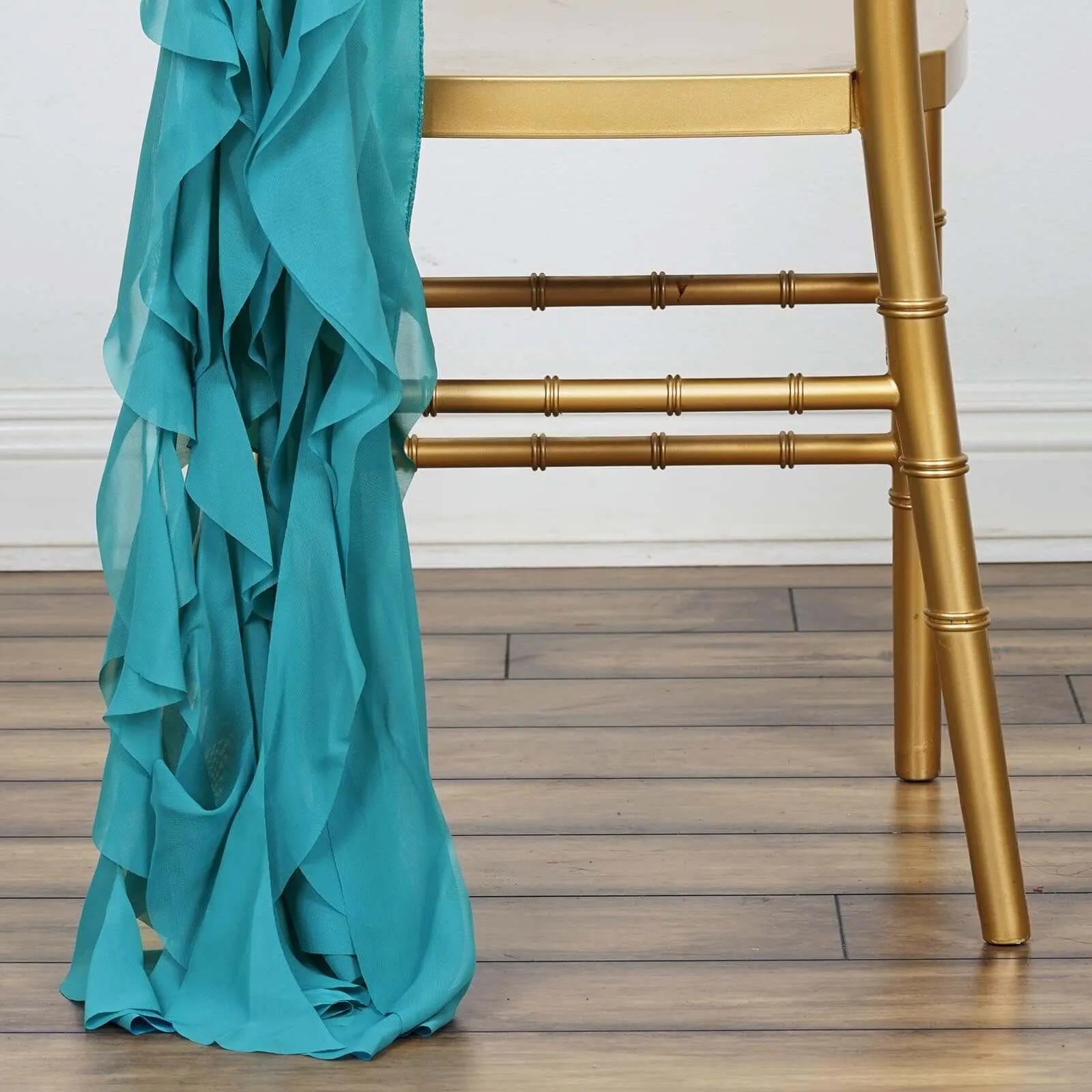 1 Set Turquoise Chiffon Hoods With Ruffles Willow Chair Sashes