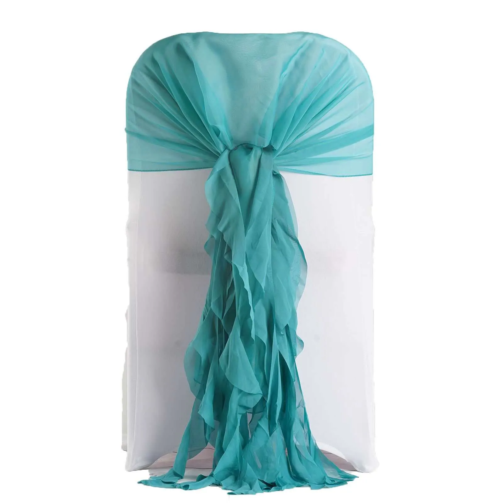 1 Set Turquoise Chiffon Hoods With Ruffles Willow Chair Sashes