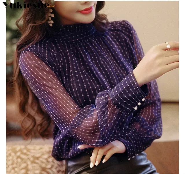Chiffon long sleeve turtleneck blouse