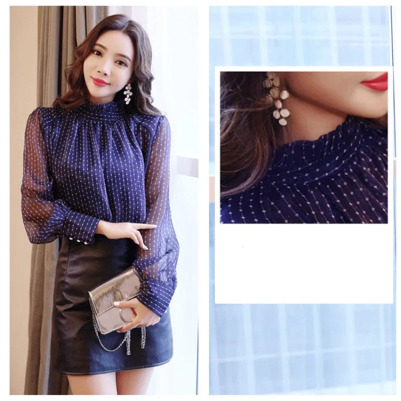Chiffon long sleeve turtleneck blouse