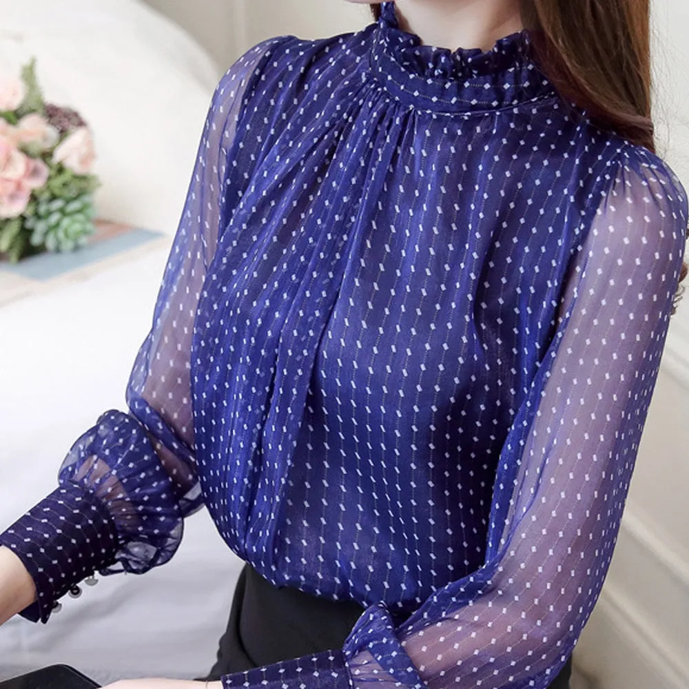 Chiffon long sleeve turtleneck blouse