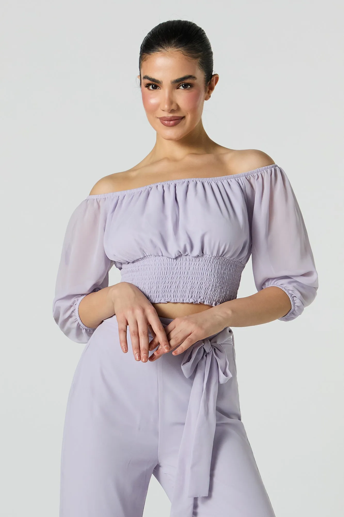 Chiffon Off Shoulder Half Sleeve Top