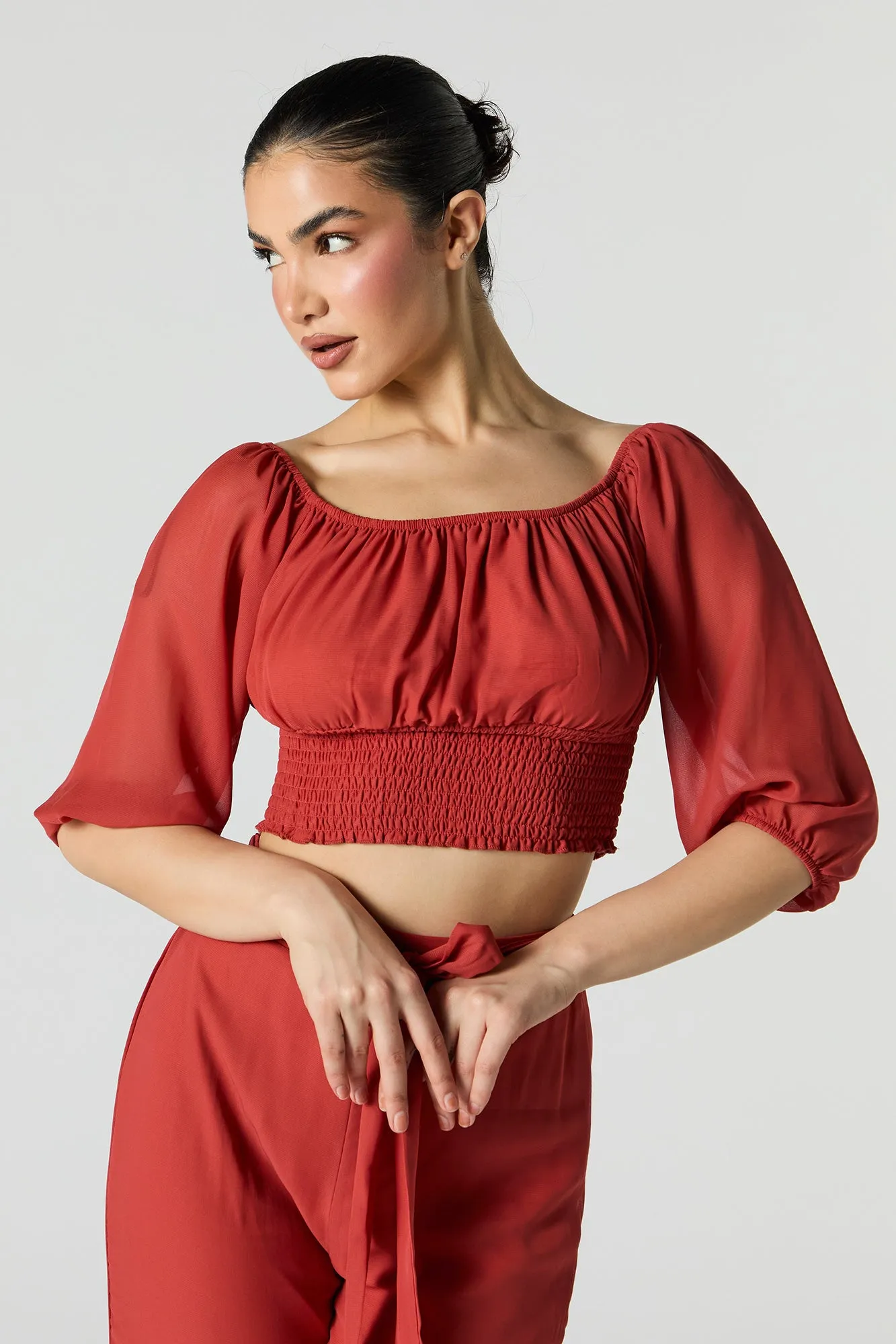 Chiffon Off Shoulder Half Sleeve Top