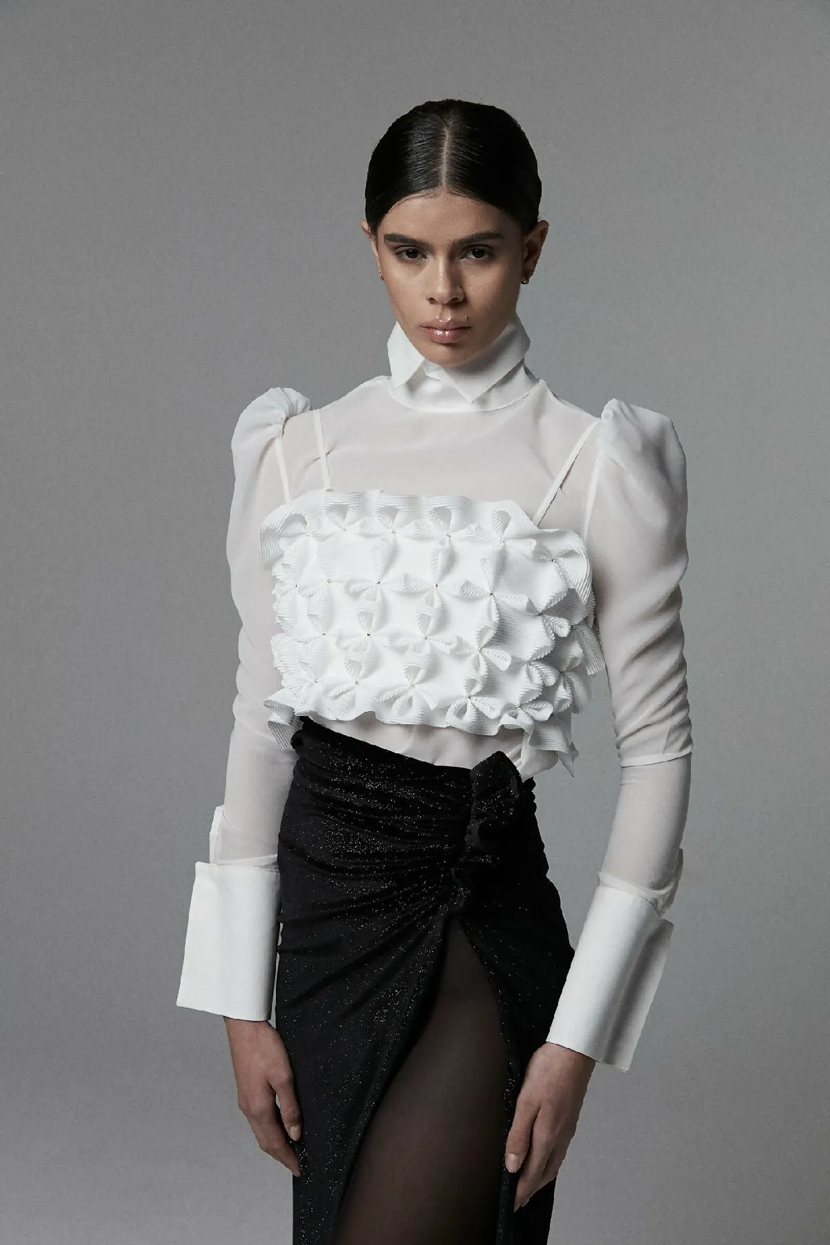 CHIFFON TOP WITH CUFFS
