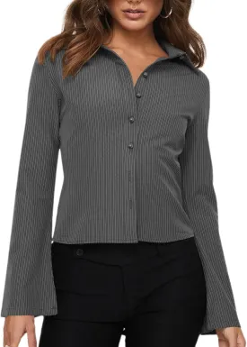 ECHOINE Women Button Down Shirts Long Sleeves Slim Fitted Casual Collared Blouses Work Striped Tops