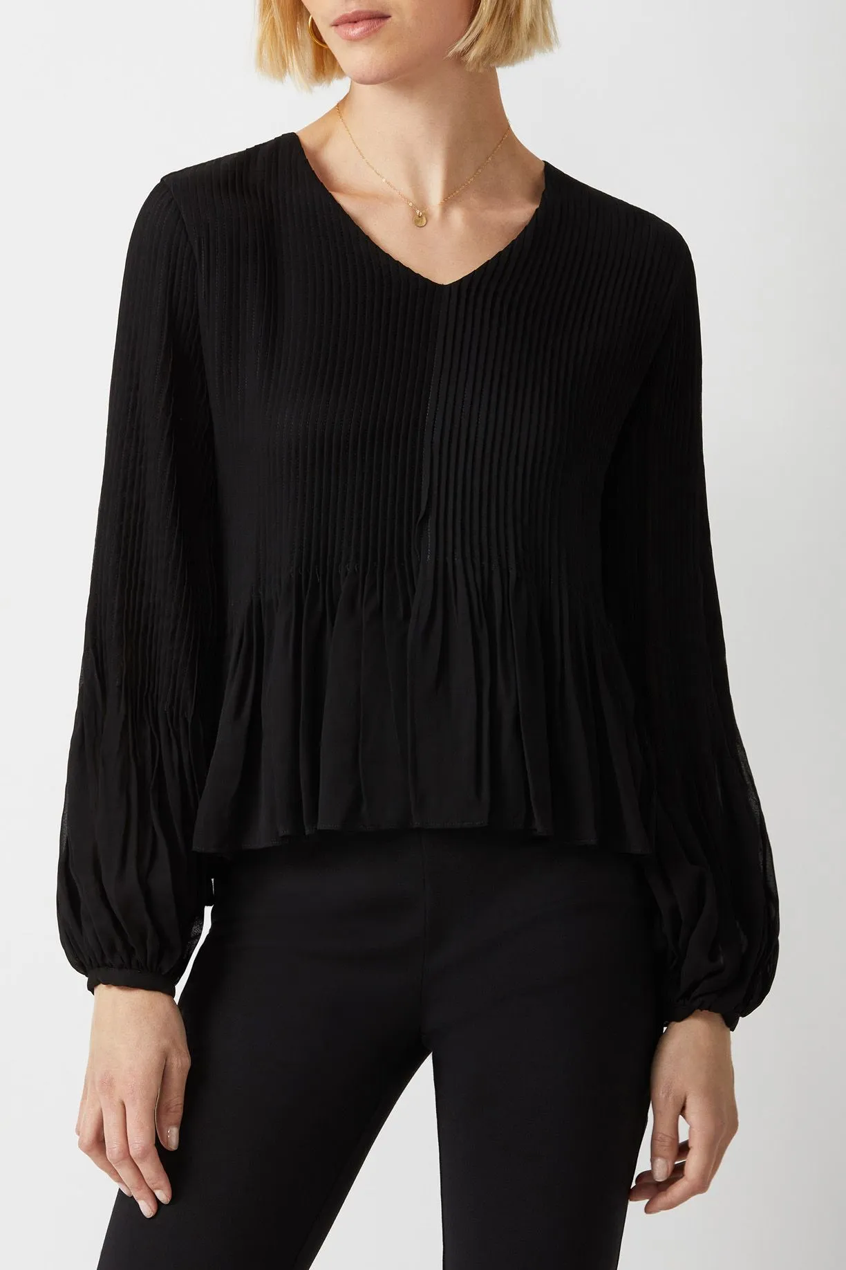 Ecru Designs V-Neck Long Sleeve Ruched Chiffon Top