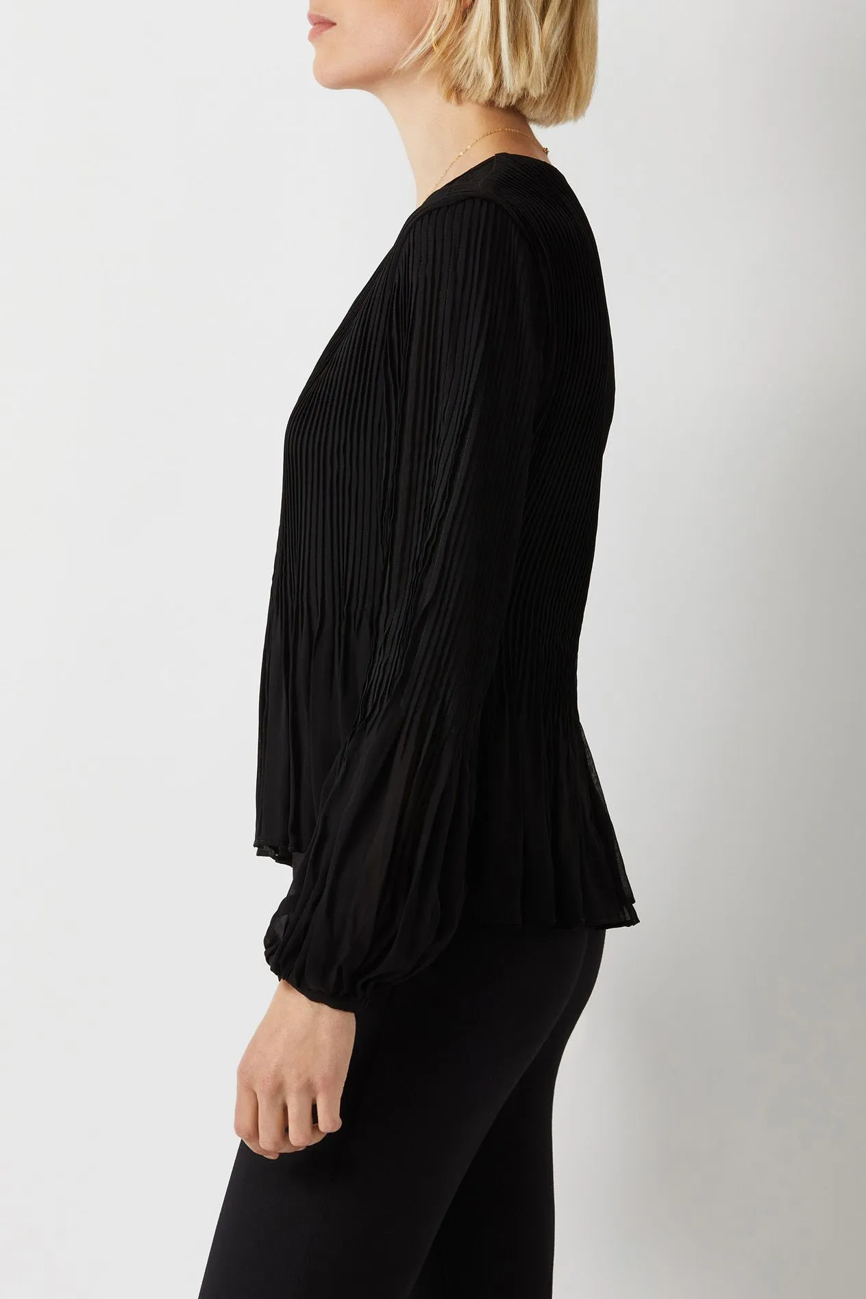 Ecru Designs V-Neck Long Sleeve Ruched Chiffon Top