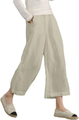 ECUPPER Womens Cotton Cropped Pants Loose Fit Wide Leg Capri Casual Plus Size Elastic Waist Trousers