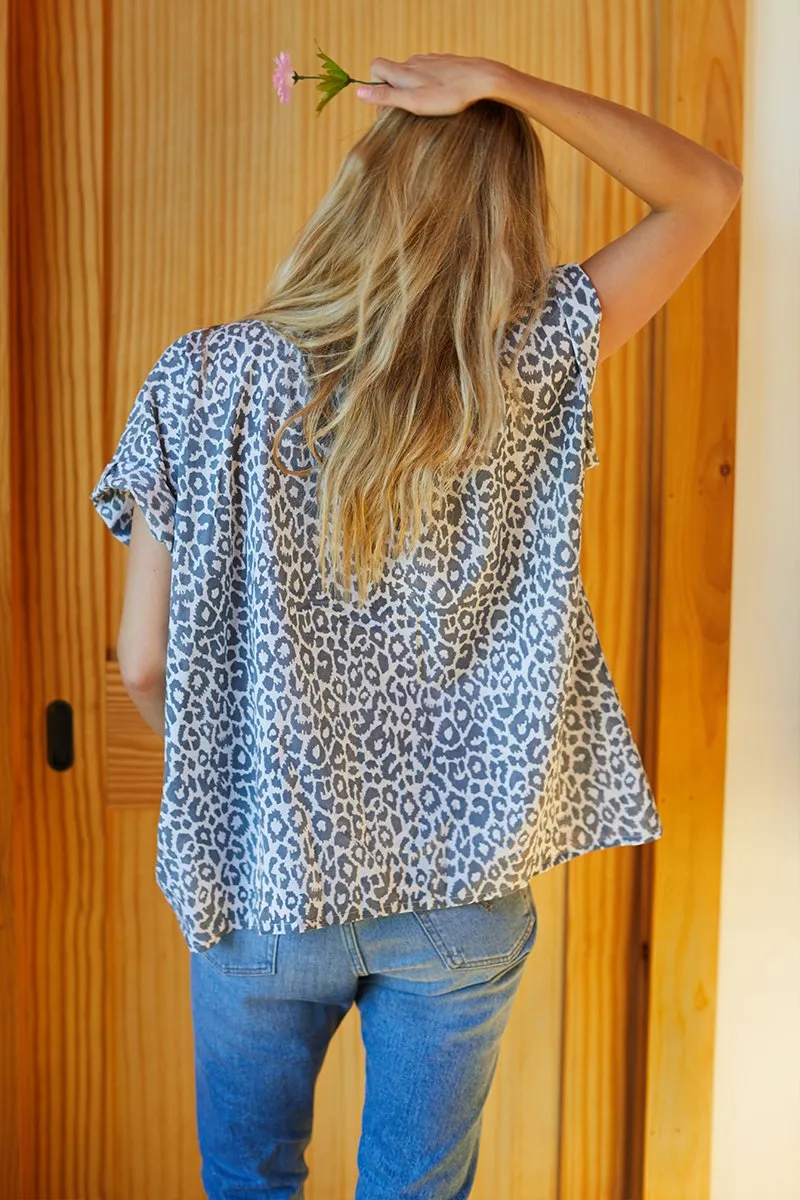 Emerson Fry India Button Down Shirt Charcoal Leopard