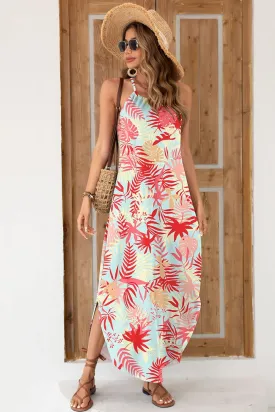 For G and PL Women's Summer Casual Halter Side Slit Long Maxi Beach Dress Vacation Resort Sundress