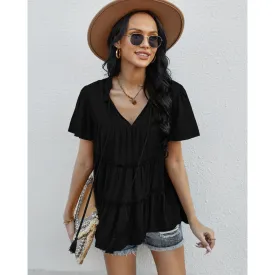 Frill Trim Tassel Tie Flutter Sleeve Top