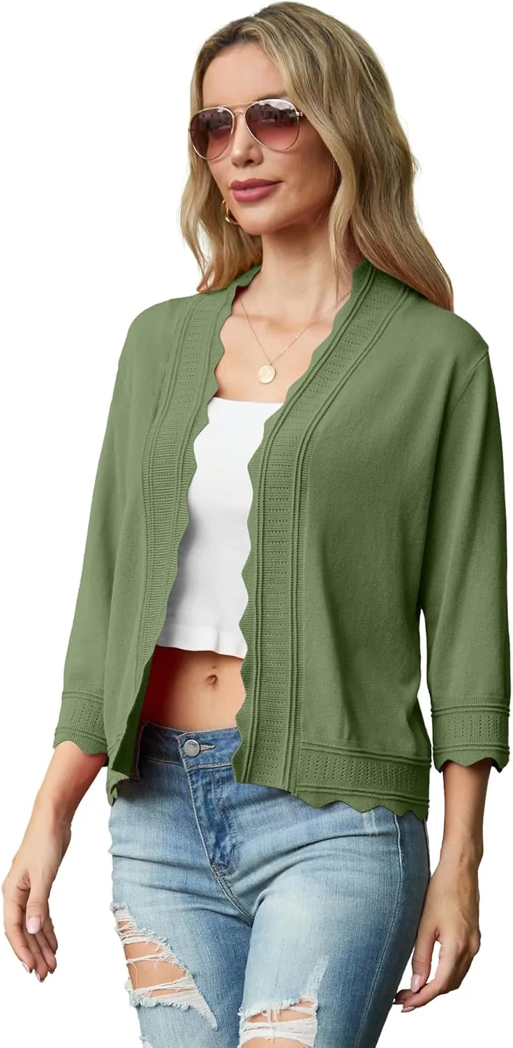 GRECERELLE Women's 2025 3/4 Sleeve Light Weight Summer Knit Loose Casual Cropped Cardigan Shrugs Sweater
