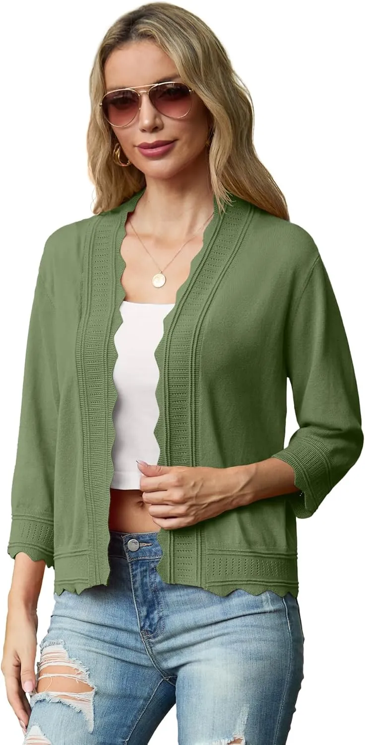 GRECERELLE Women's 2025 3/4 Sleeve Light Weight Summer Knit Loose Casual Cropped Cardigan Shrugs Sweater
