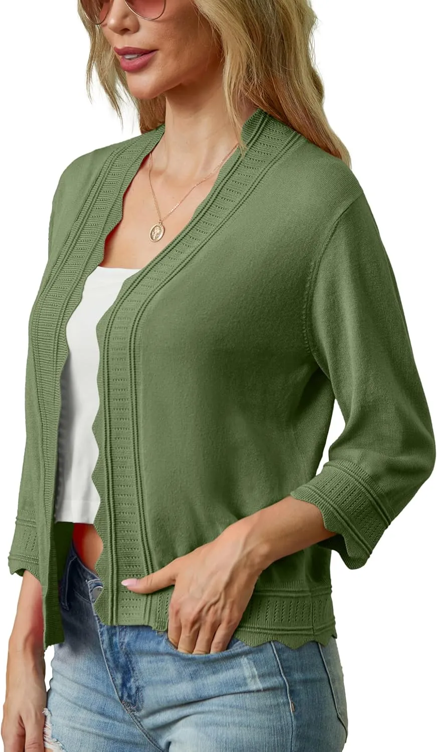 GRECERELLE Women's 2025 3/4 Sleeve Light Weight Summer Knit Loose Casual Cropped Cardigan Shrugs Sweater