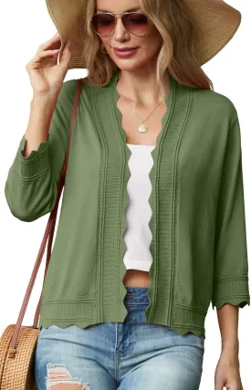 GRECERELLE Women's 2025 3/4 Sleeve Light Weight Summer Knit Loose Casual Cropped Cardigan Shrugs Sweater