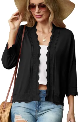 GRECERELLE Women's 2025 3/4 Sleeve Light Weight Summer Knit Loose Casual Cropped Cardigan Shrugs Sweater