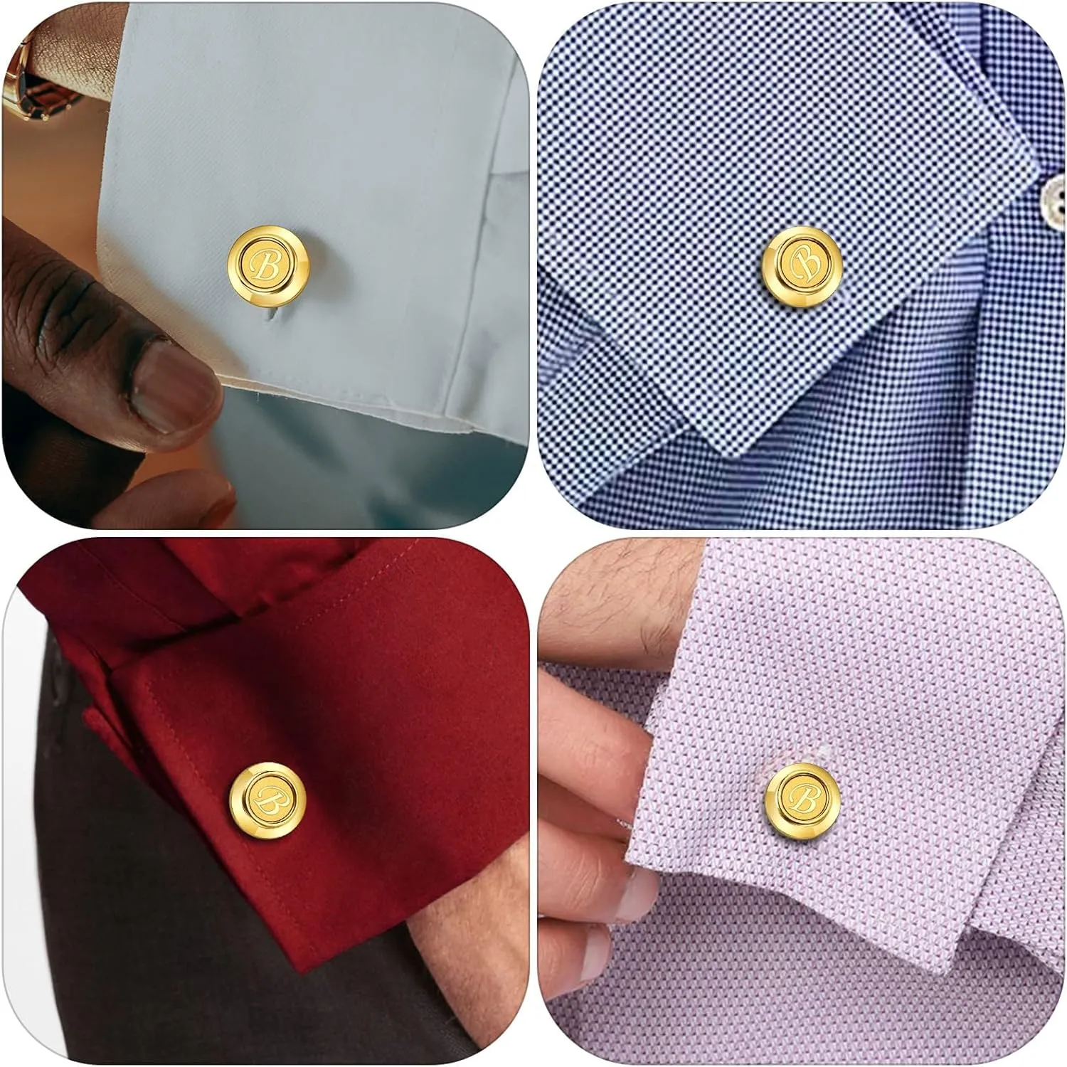 HAWSON 2 inch Tie Clips and Cufflinks Sets for Men A-Z Gold Engraved Letter Cufflinks and Tie Clips Sets for Formal Business Wedding