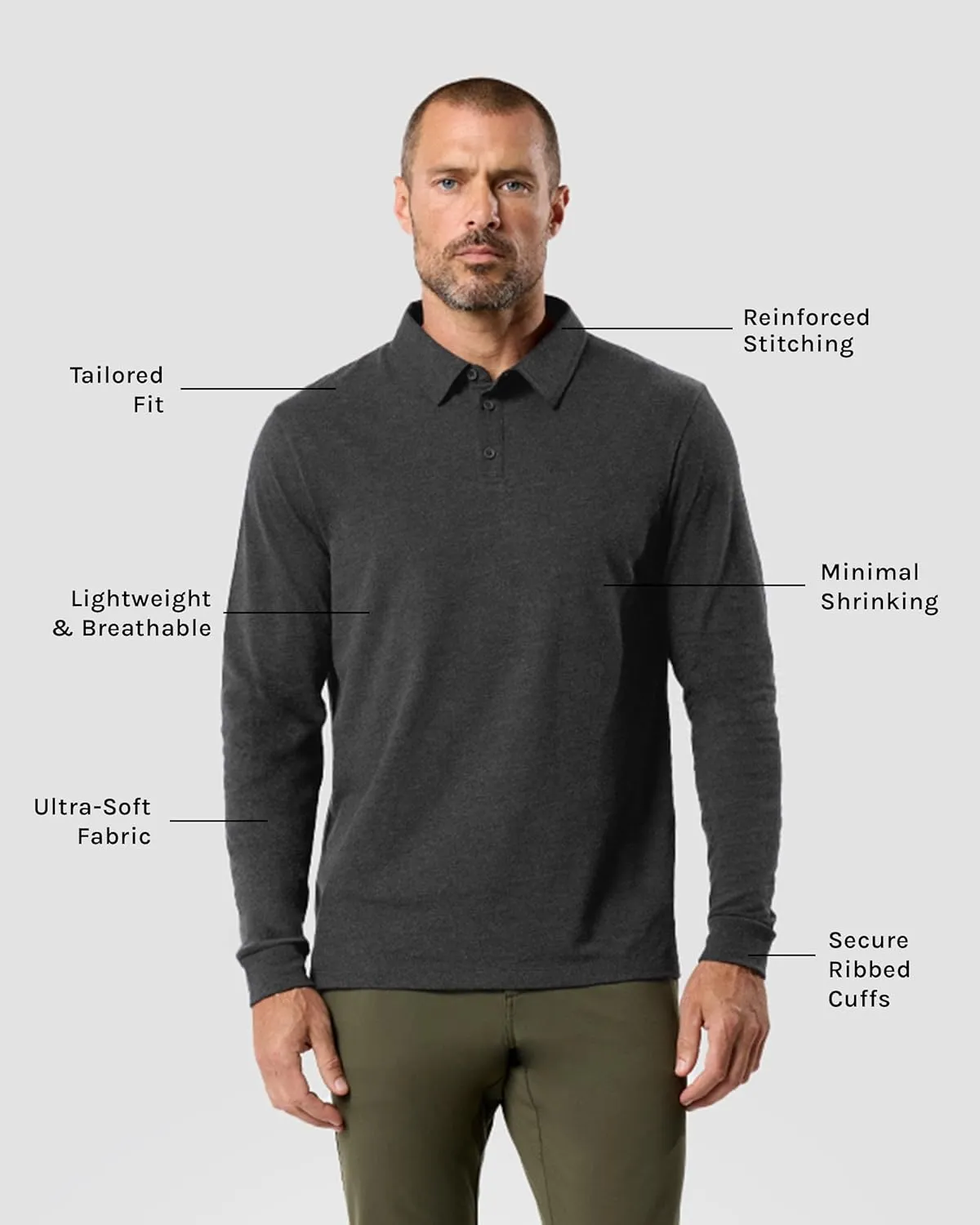 INTO THE AM Long Sleeve Polo Shirts for Men S - 4XL Slim Fit Collared Cotton Blend Full Sleeve Casual Workwear Shirt