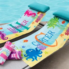 Kid's Personalized Name Children's Octopus, Seahorse, Crab, Beach Towel