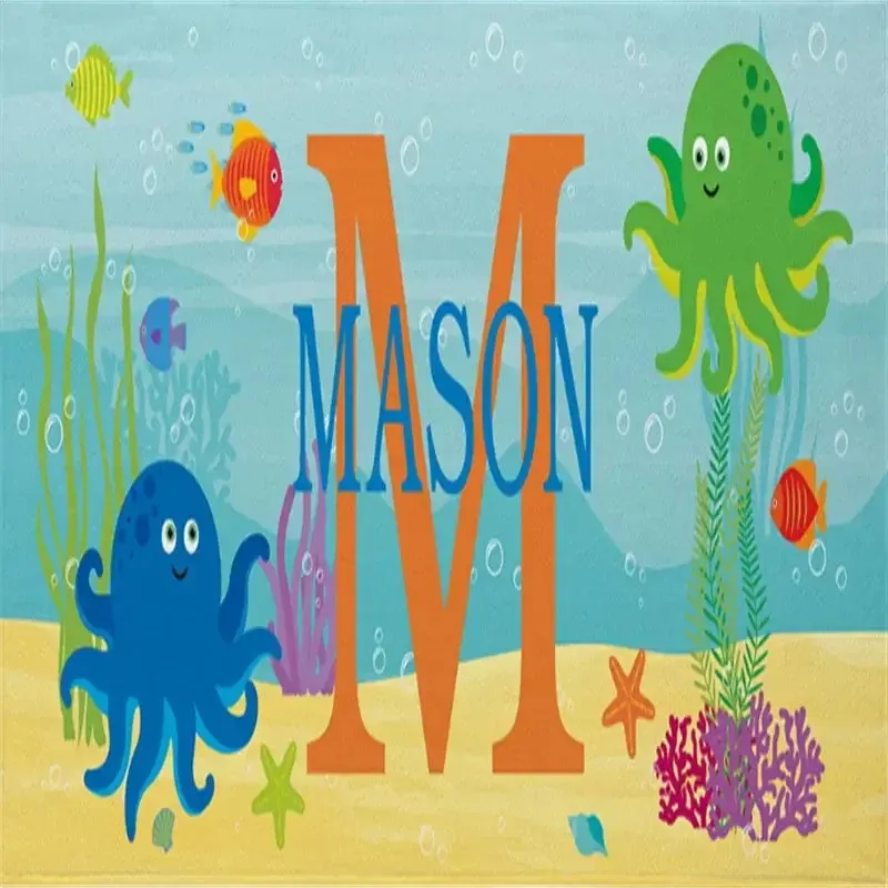 Kid's Personalized Name Children's Octopus, Seahorse, Crab, Beach Towel