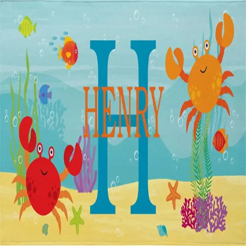 Kid's Personalized Name Children's Octopus, Seahorse, Crab, Beach Towel
