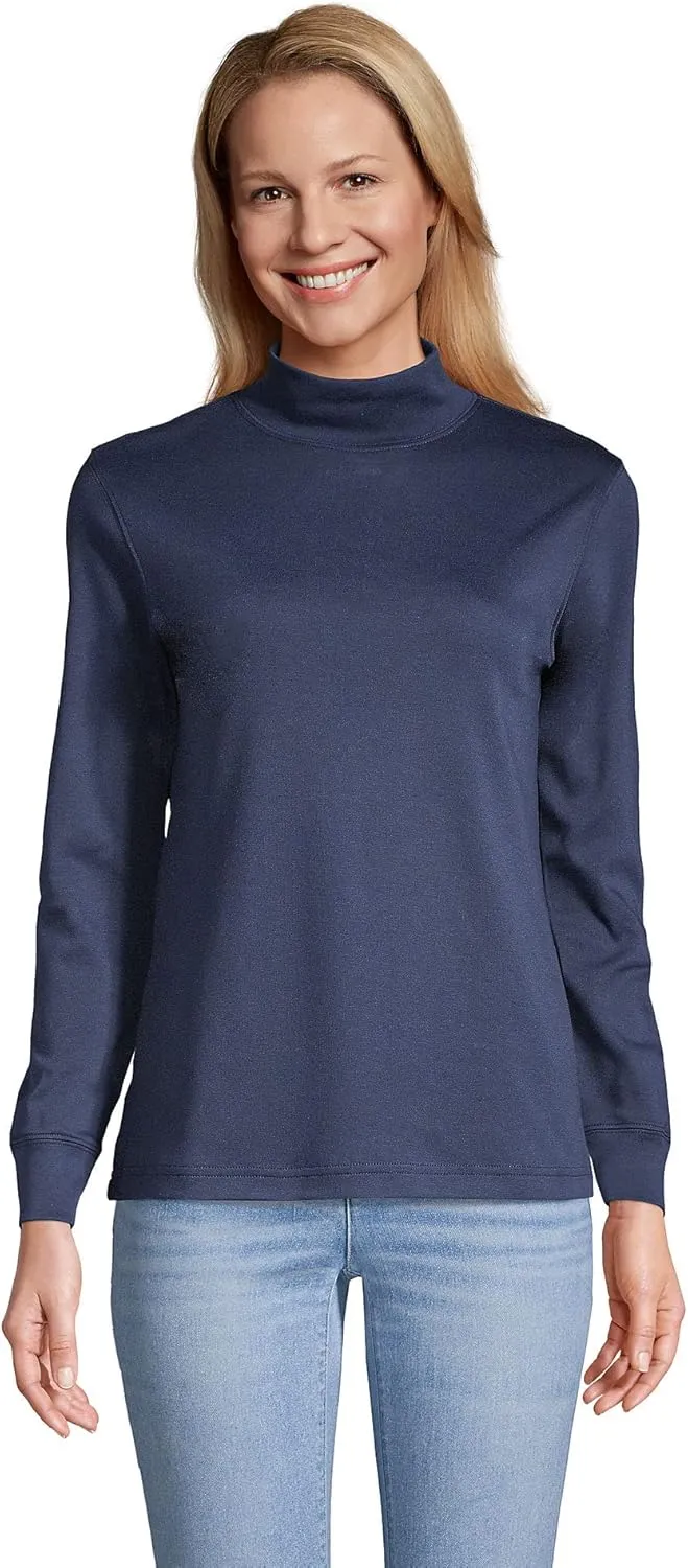 Lands' End Women's Long Sleeve American-Grown Supima Cotton Mock Turtleneck Shirt