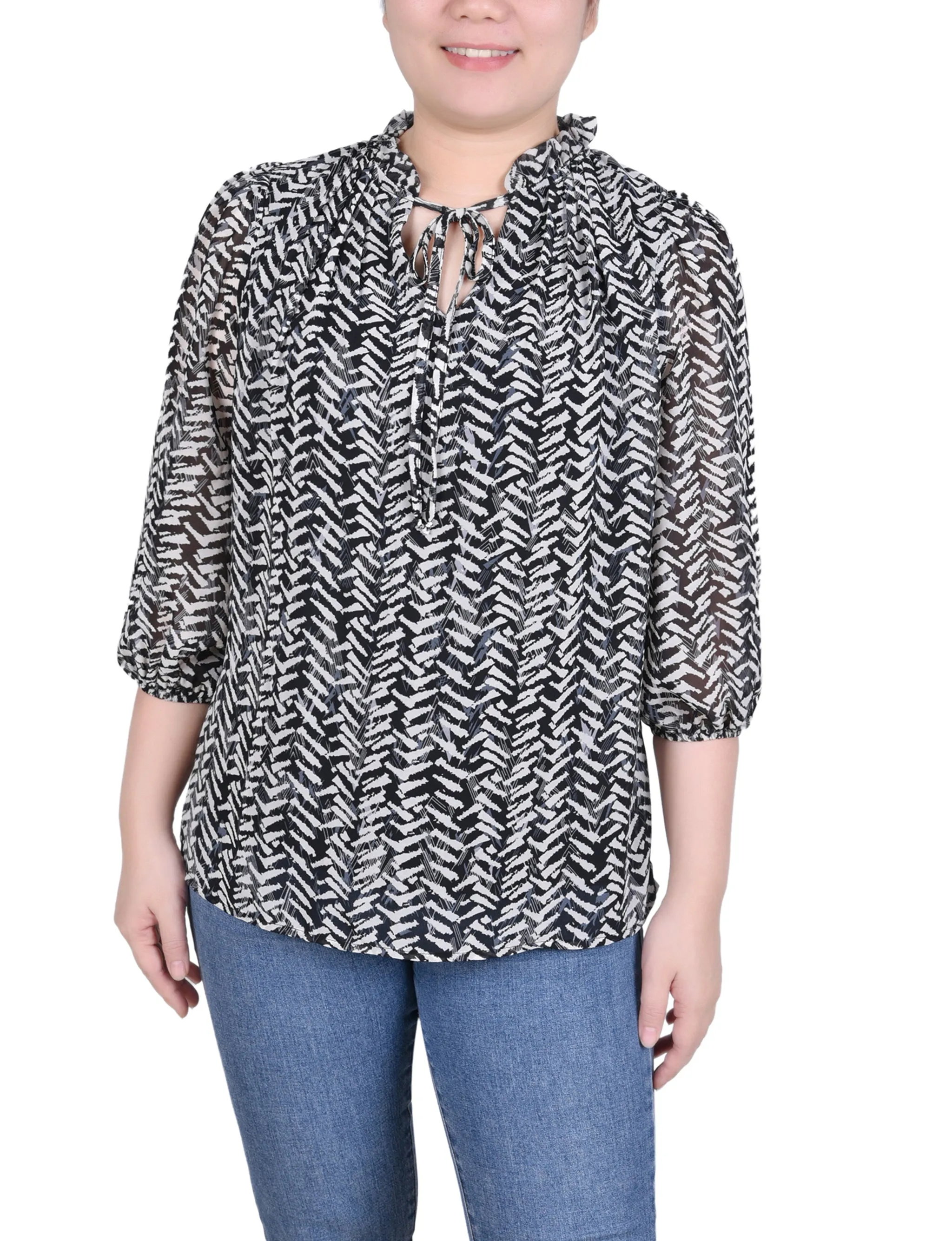 Petite 3/4 Sleeve Chiffon Blouse