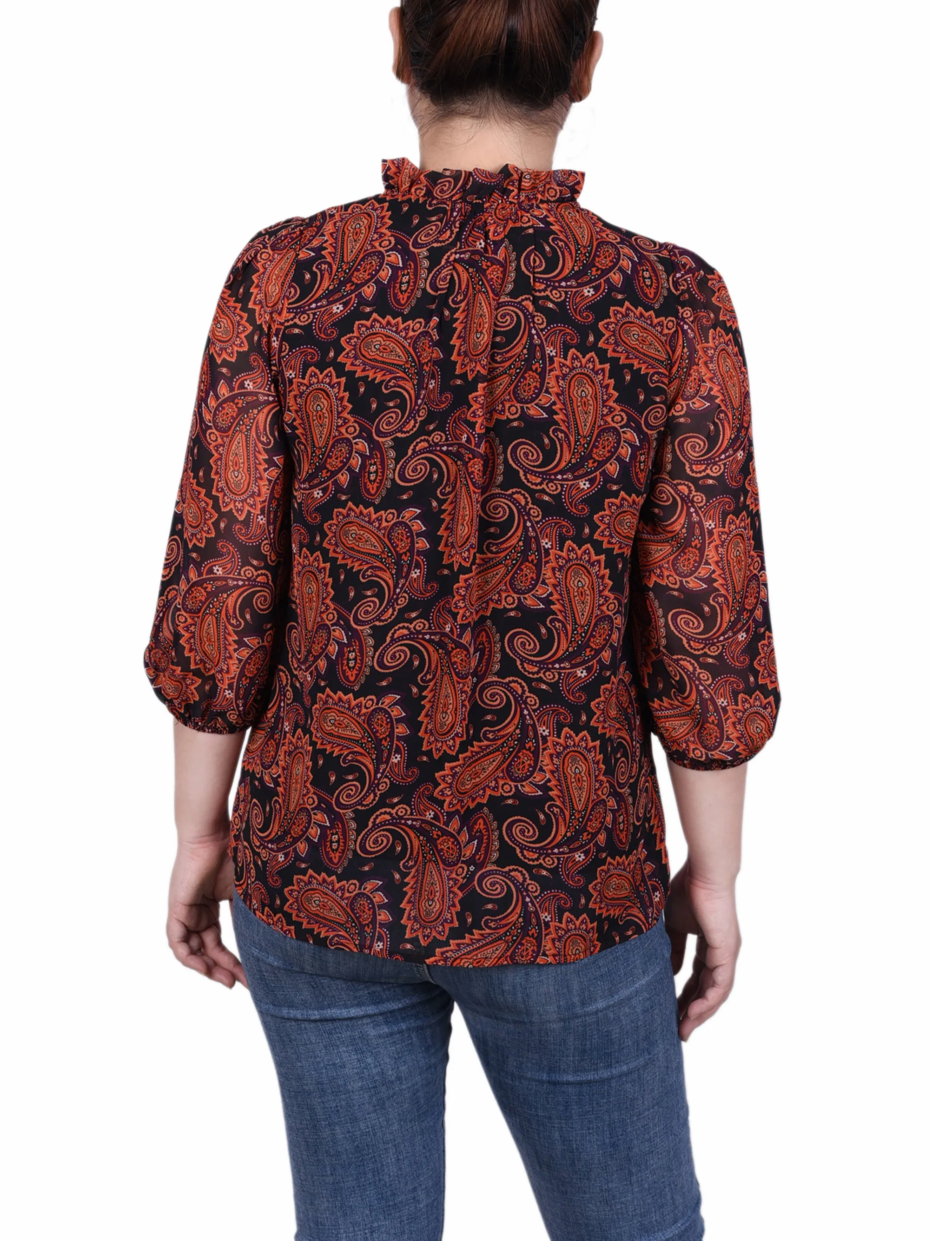 Petite 3/4 Sleeve Chiffon Blouse