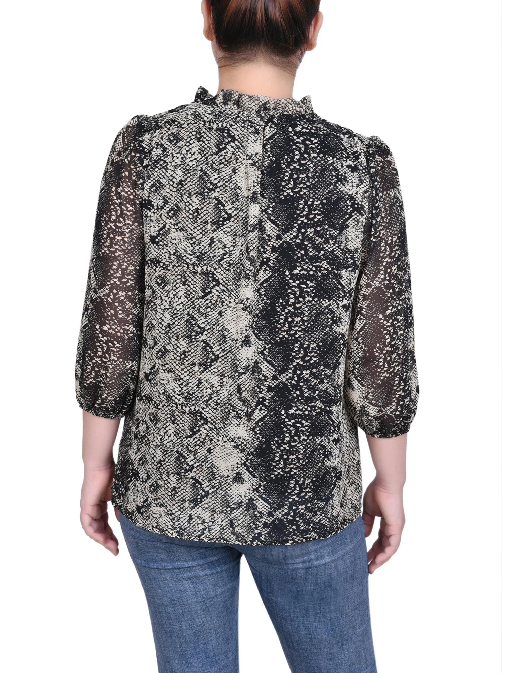Petite 3/4 Sleeve Chiffon Blouse