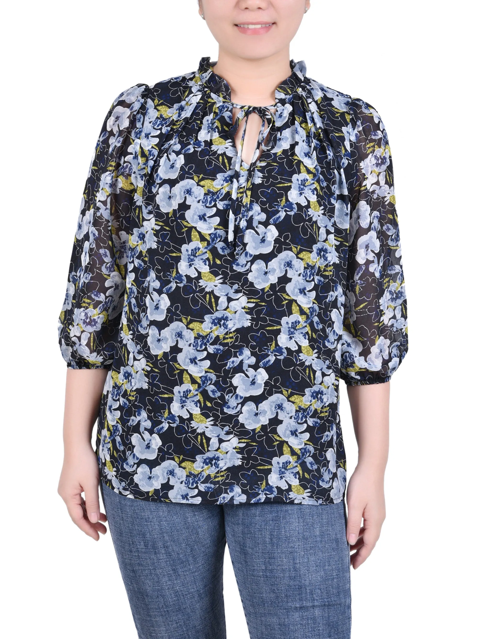 Petite 3/4 Sleeve Chiffon Blouse