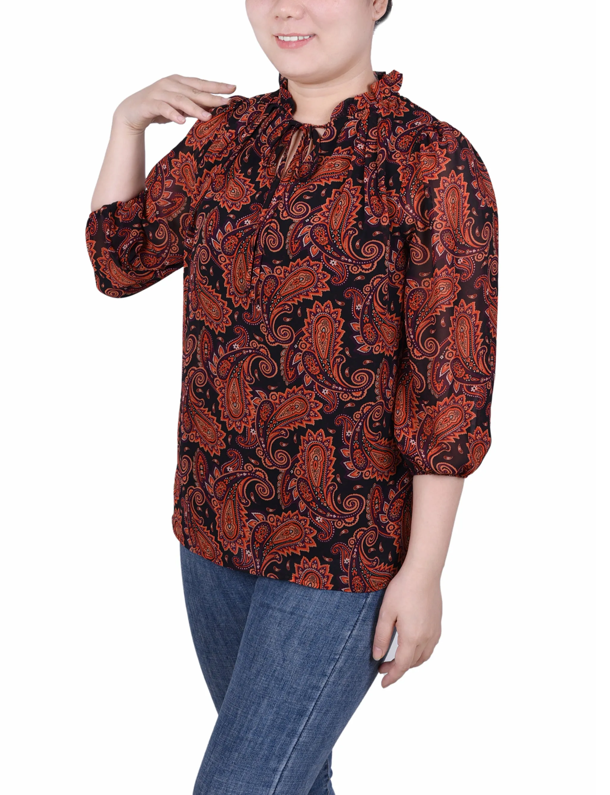 Petite 3/4 Sleeve Chiffon Blouse