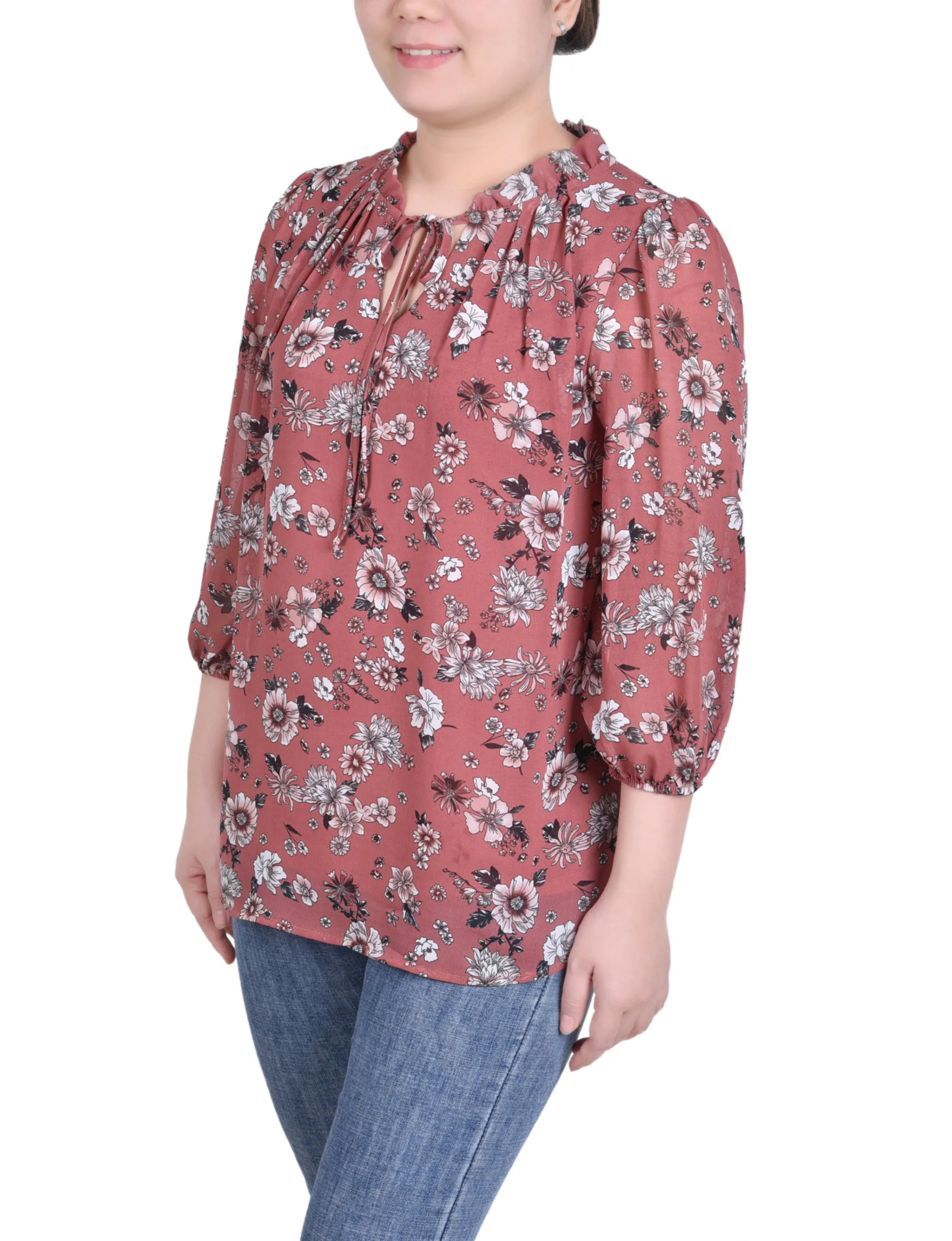 Petite 3/4 Sleeve Chiffon Blouse