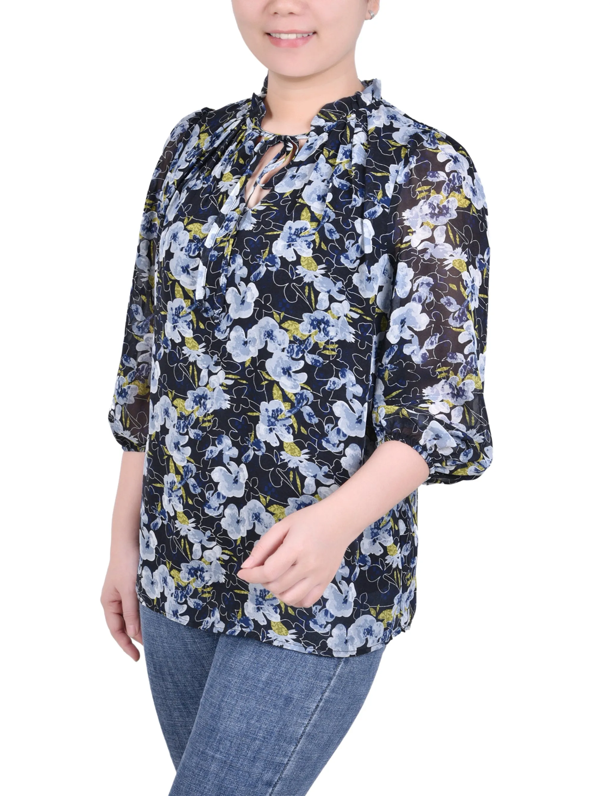 Petite 3/4 Sleeve Chiffon Blouse