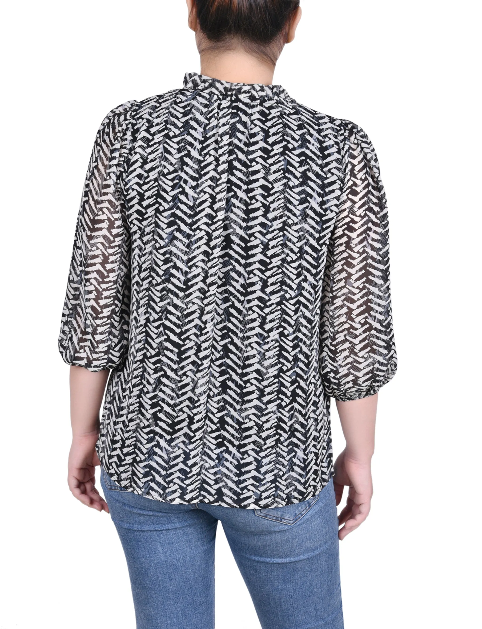 Petite 3/4 Sleeve Chiffon Blouse