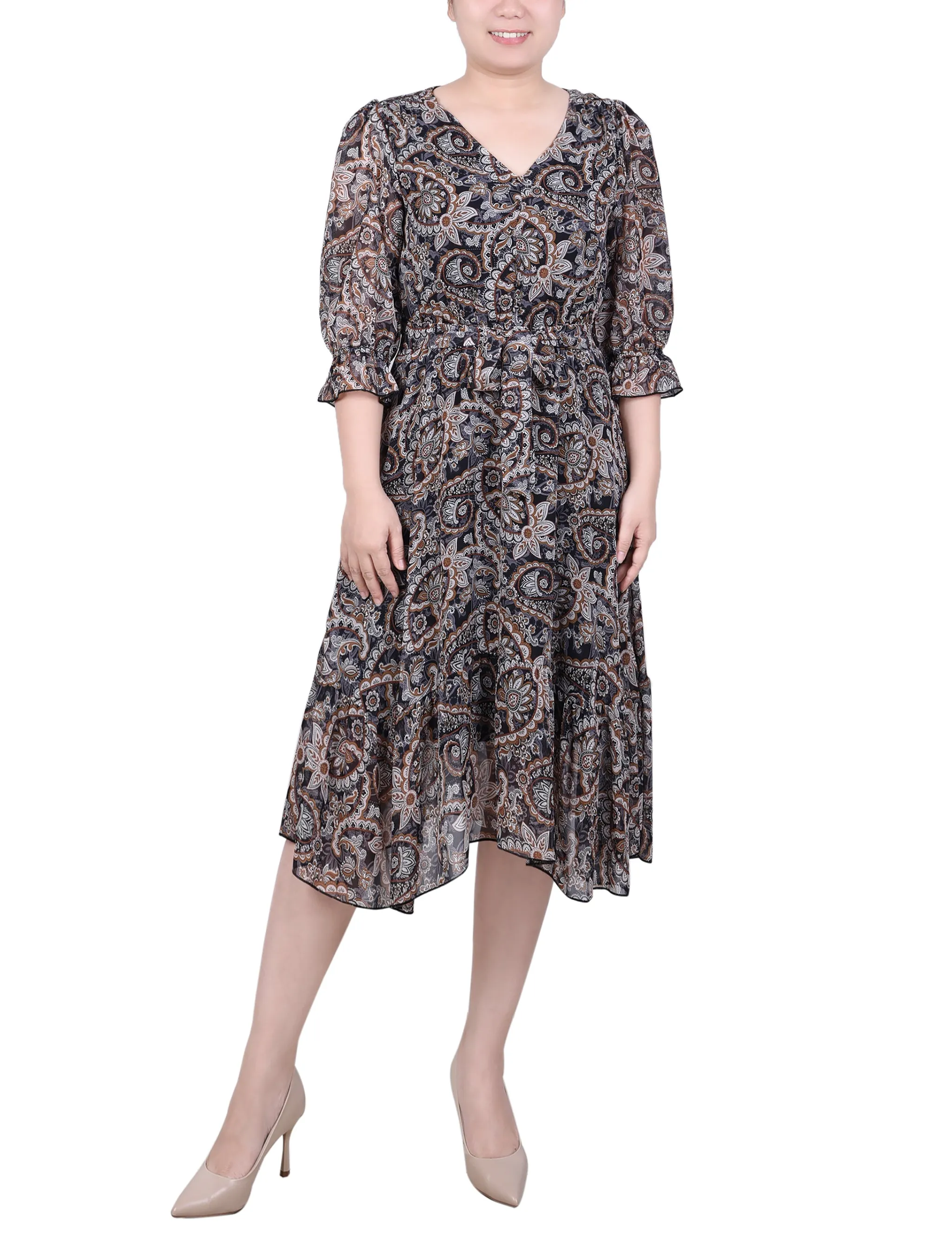 Petite 3/4 Sleeve Chiffon Blouse