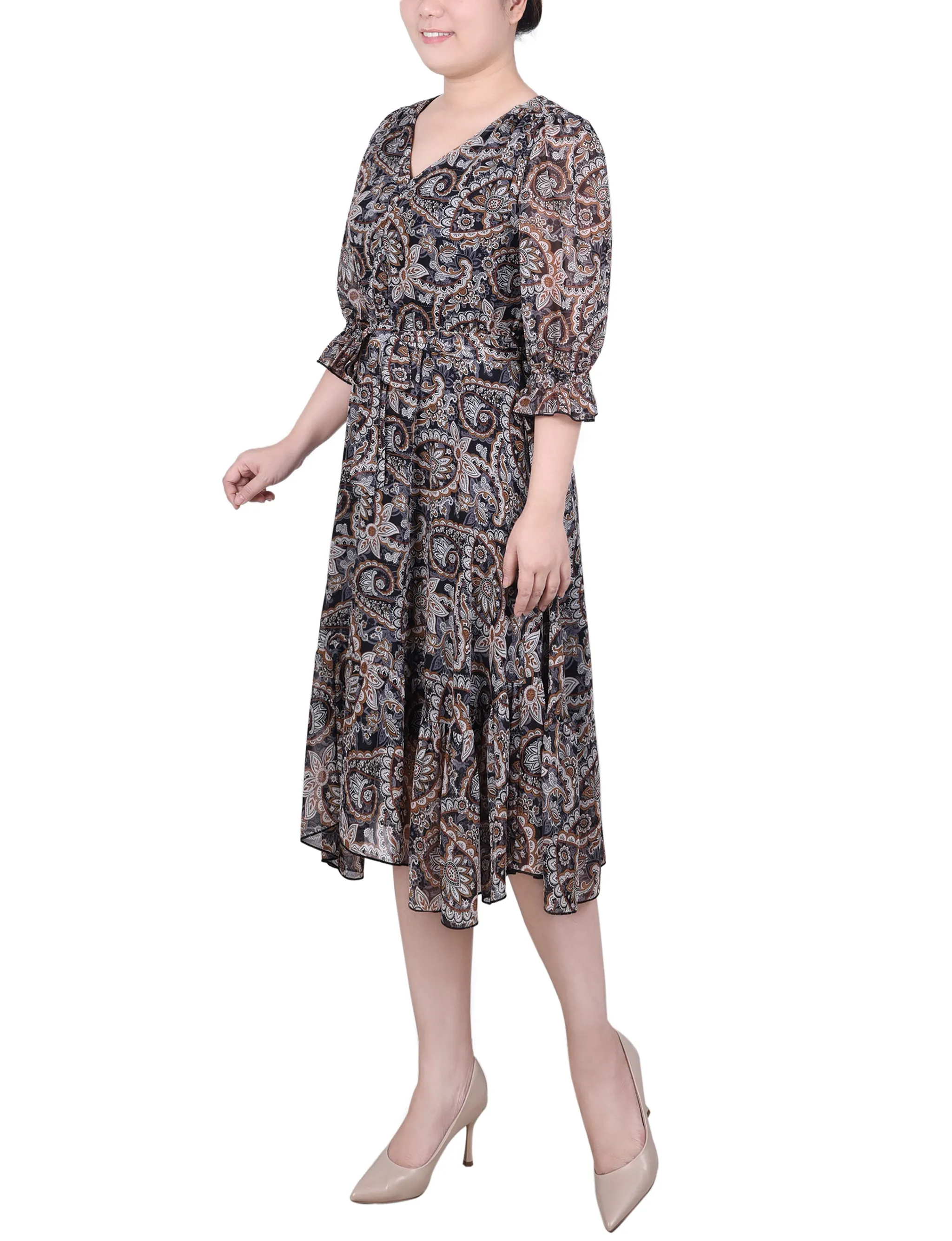 Petite 3/4 Sleeve Chiffon Blouse