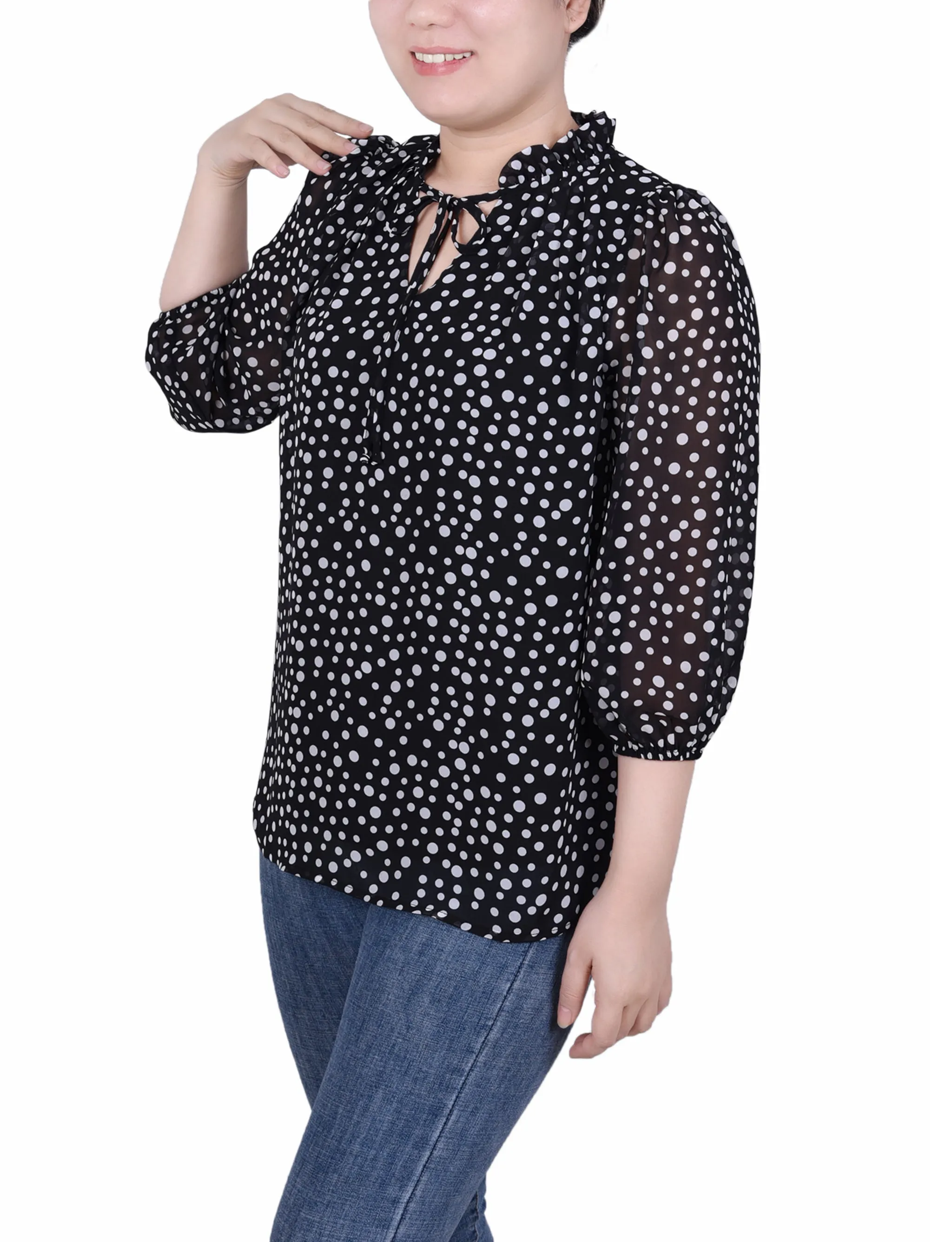 Petite 3/4 Sleeve Chiffon Blouse