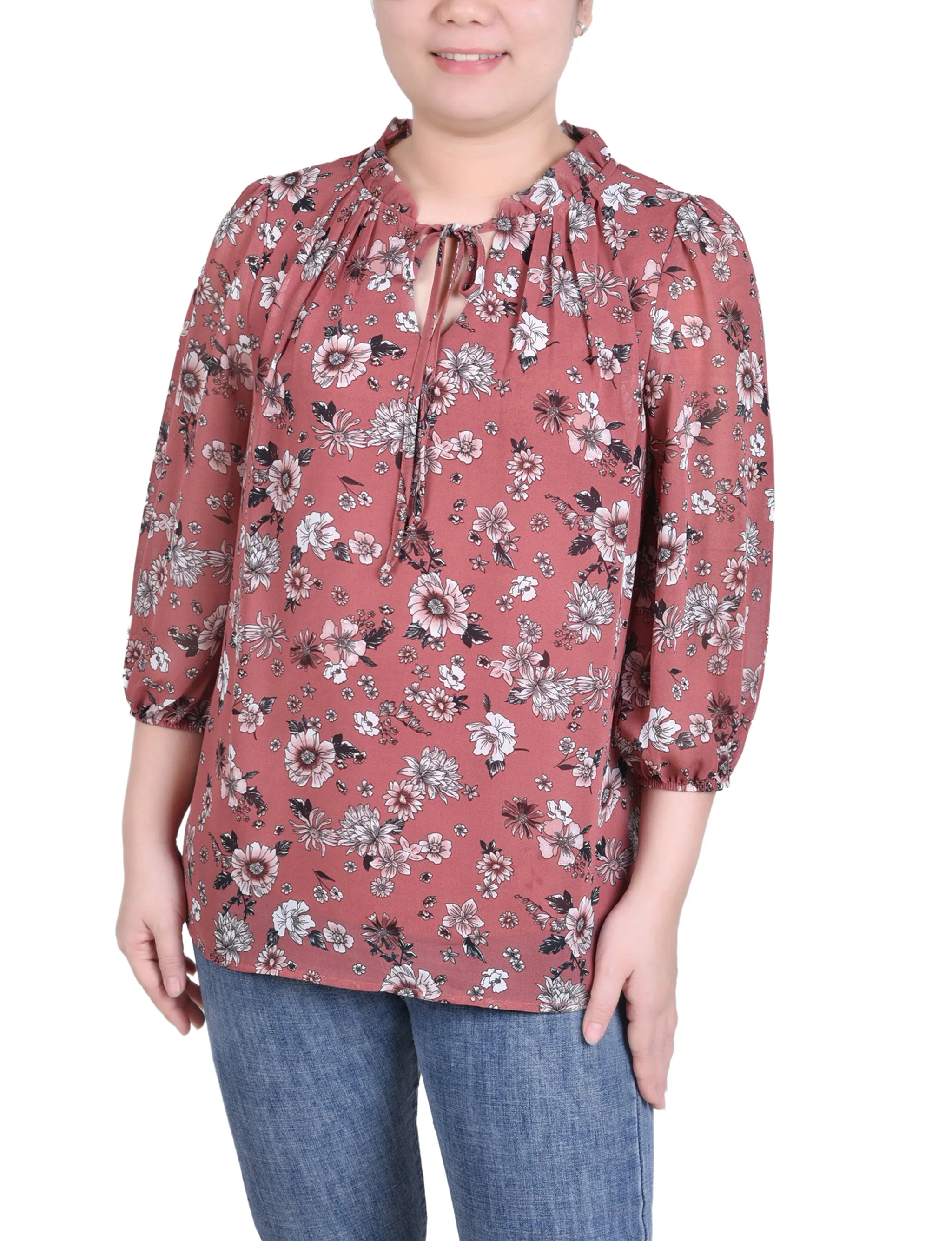 Petite 3/4 Sleeve Chiffon Blouse