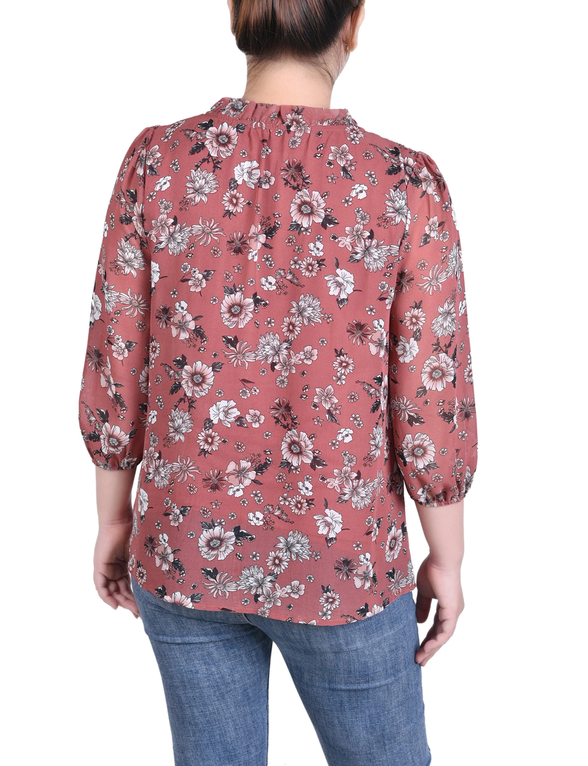 Petite 3/4 Sleeve Chiffon Blouse