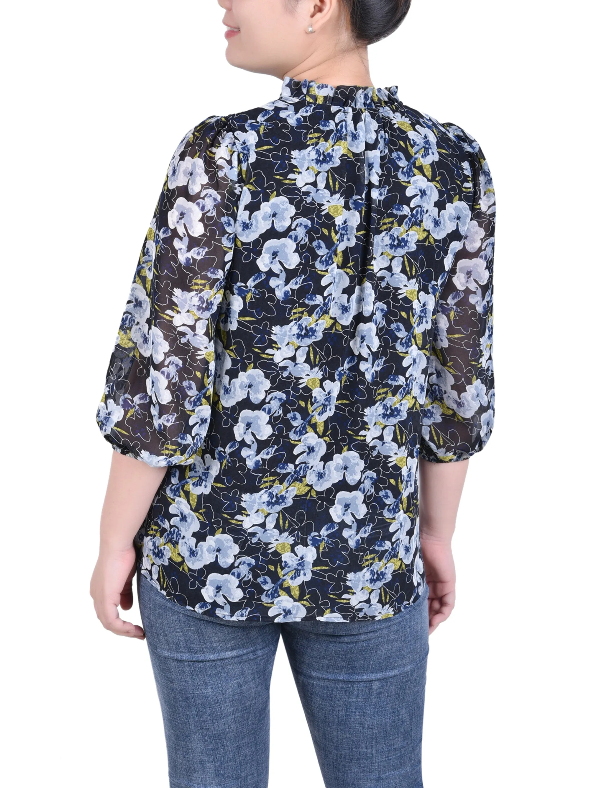 Petite 3/4 Sleeve Chiffon Blouse