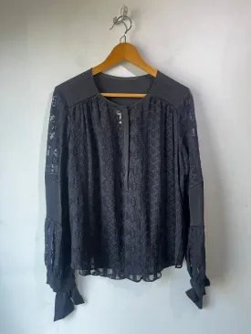 Rebecca Taylor Black Embroidered Poet Blouse