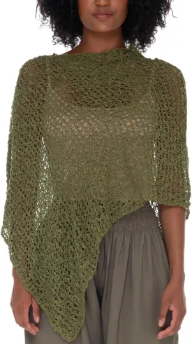 SHU-SHI Summer Ponchos for Women Lightweight Sheer Popcorn Knit Sweater Cape Pullover Olive
