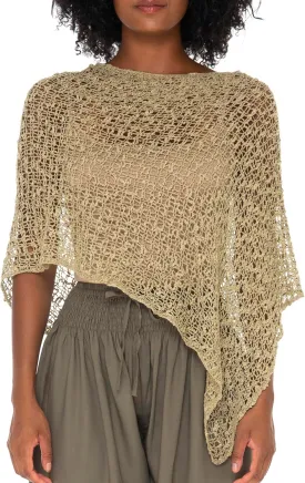 SHU-SHI Summer Ponchos for Women Lightweight Sheer Popcorn Knit Sweater Cape Pullover Tan