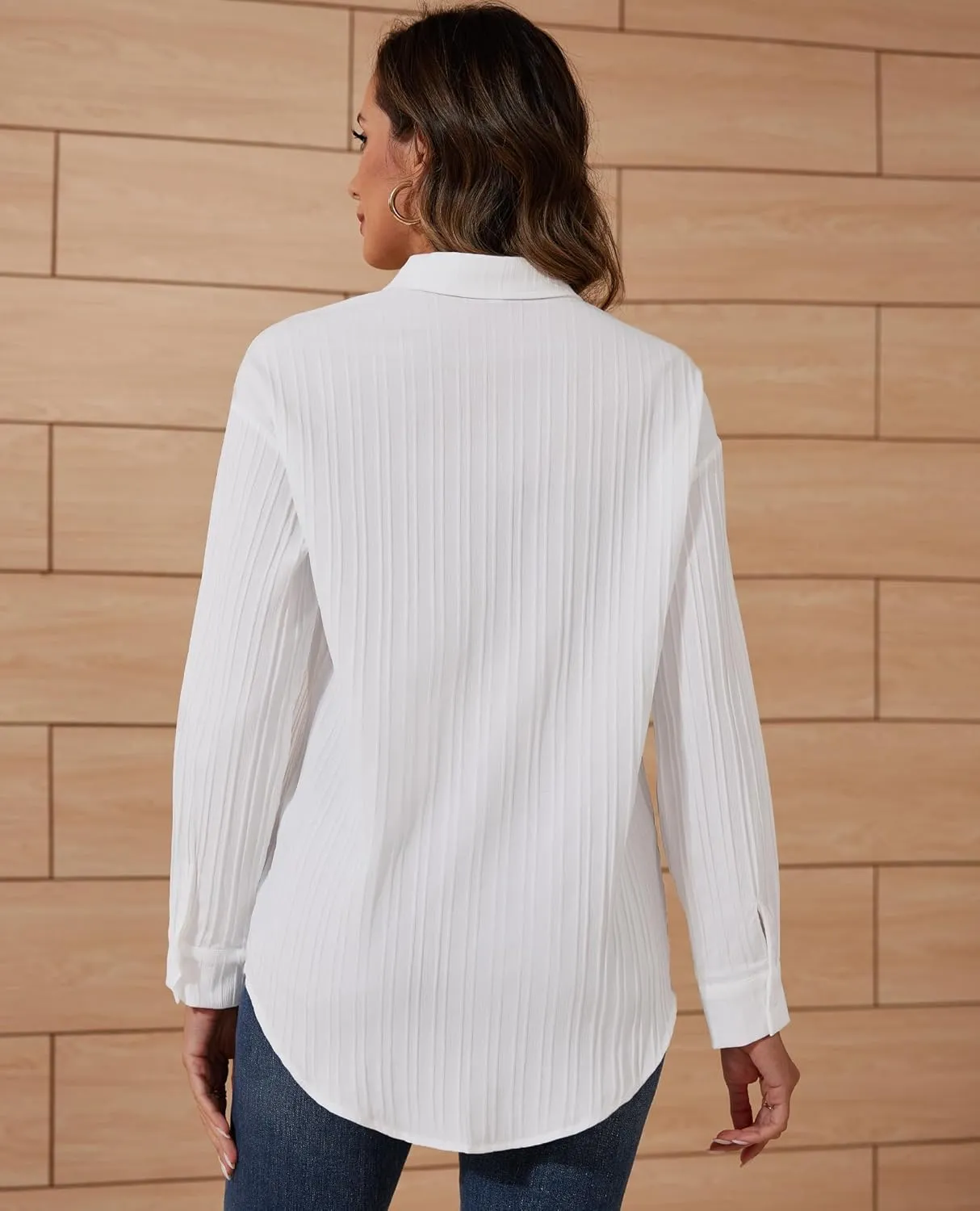 siliteelon Button Down Shirts for Women Casual Long Sleeve Dress Shirt Textured Collared Work Blouse with Pocket