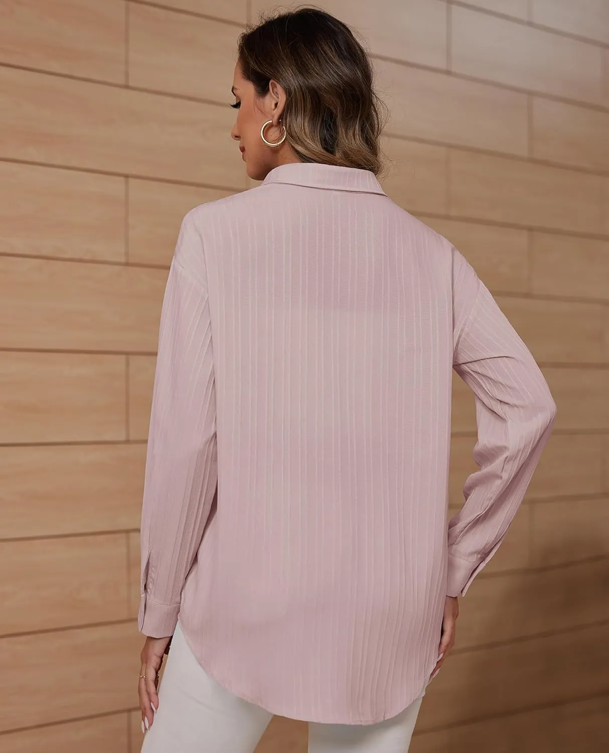 siliteelon Button Down Shirts for Women Casual Long Sleeve Dress Shirt Textured Collared Work Blouse with Pocket