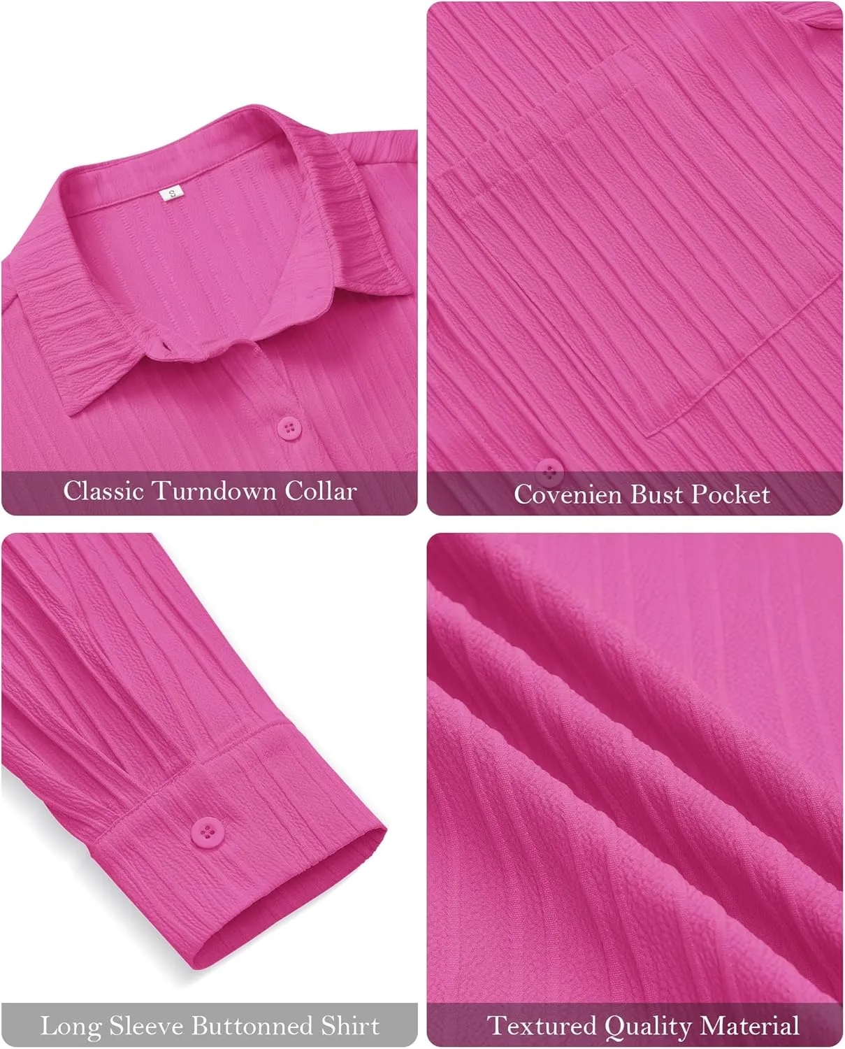 siliteelon Button Down Shirts for Women Casual Long Sleeve Dress Shirt Textured Collared Work Blouse with Pocket