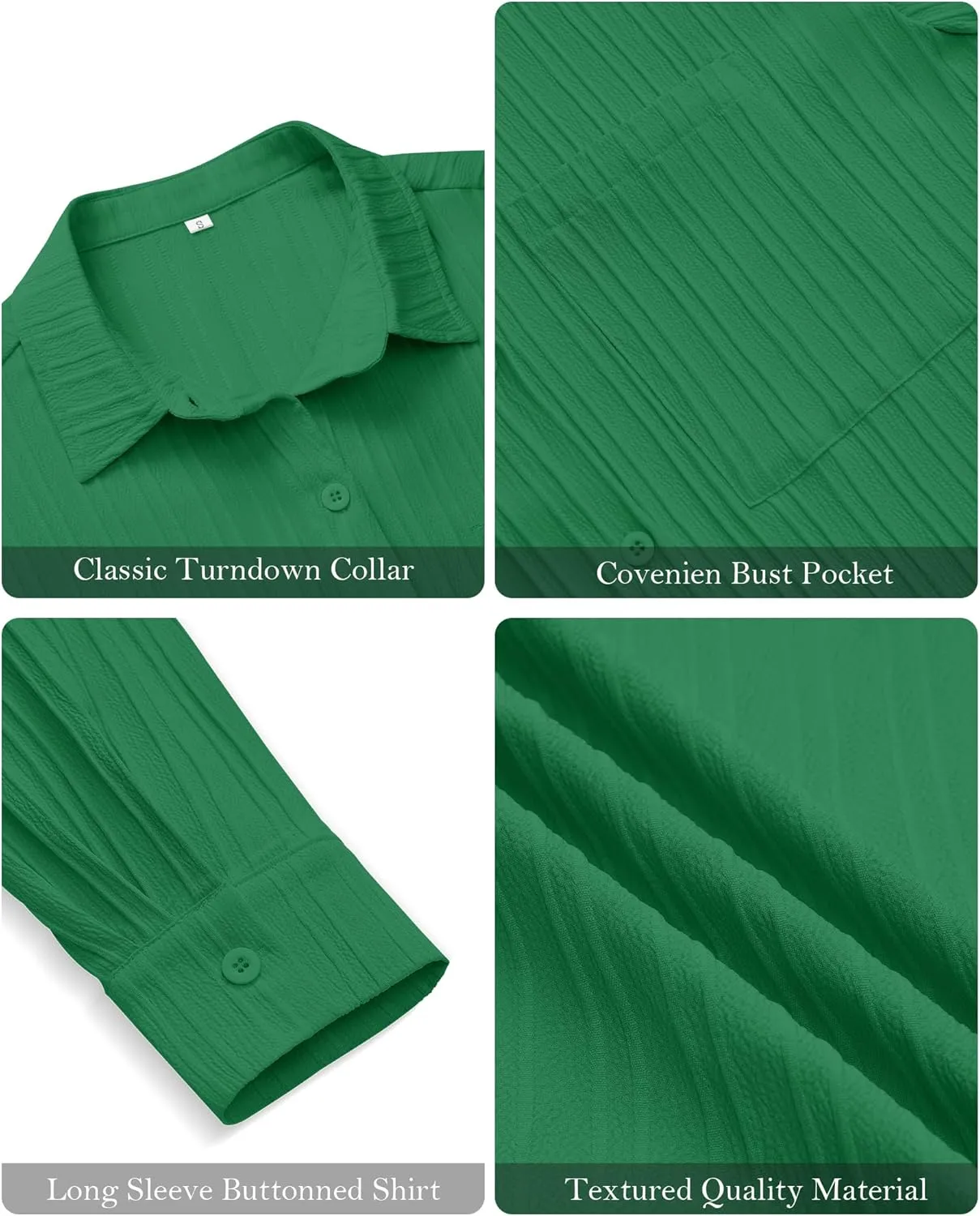 siliteelon Button Down Shirts for Women Casual Long Sleeve Dress Shirt Textured Collared Work Blouse with Pocket